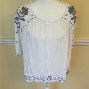 Kox Rose Embroidered White and Blue Top, Sizw XL